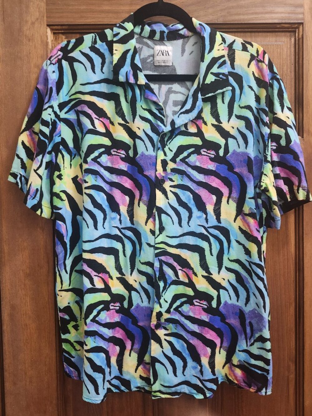 Zara vibrant button up in colorful zebra print